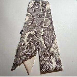 D Logo Brown Cream Satin Ethereal Print Mitzah Scarf Purse handle Tie Hair neck